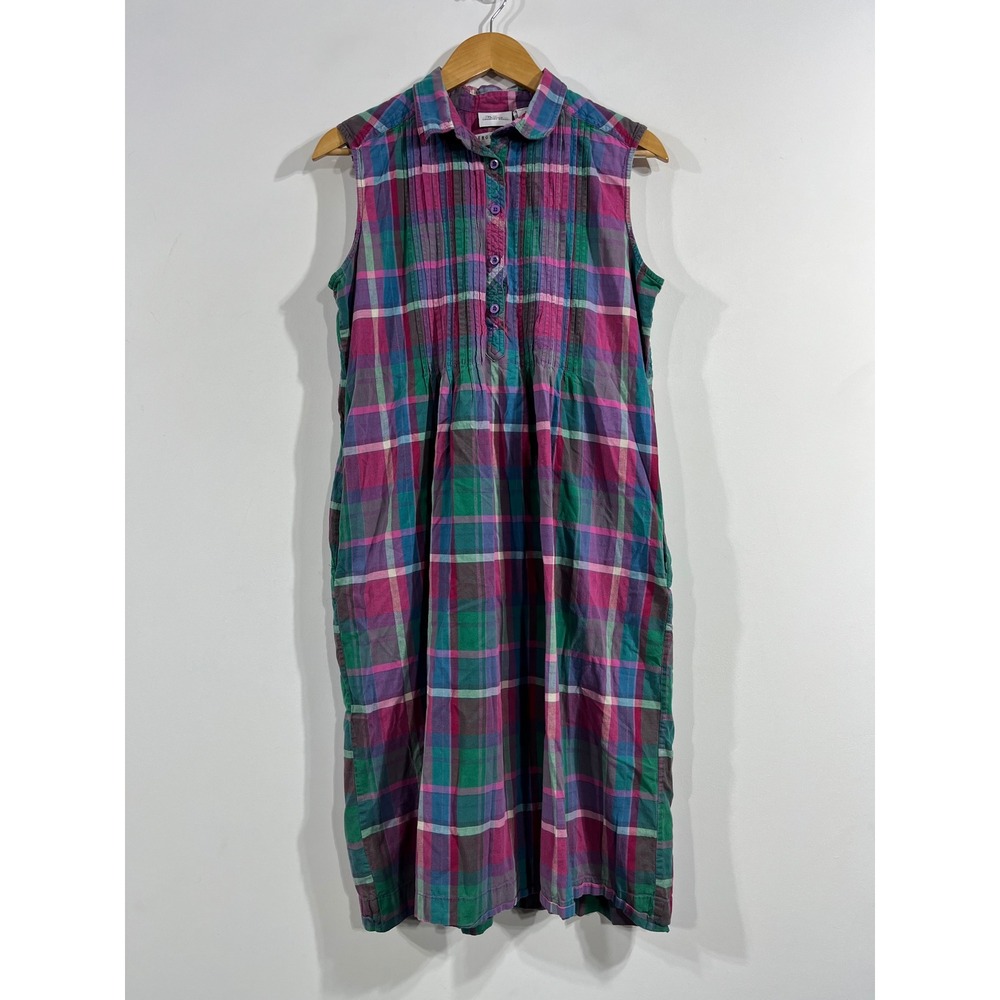 Vermont Country Store Cottagecore Boho Plaid Pintuck Midi Dress Cotton Small